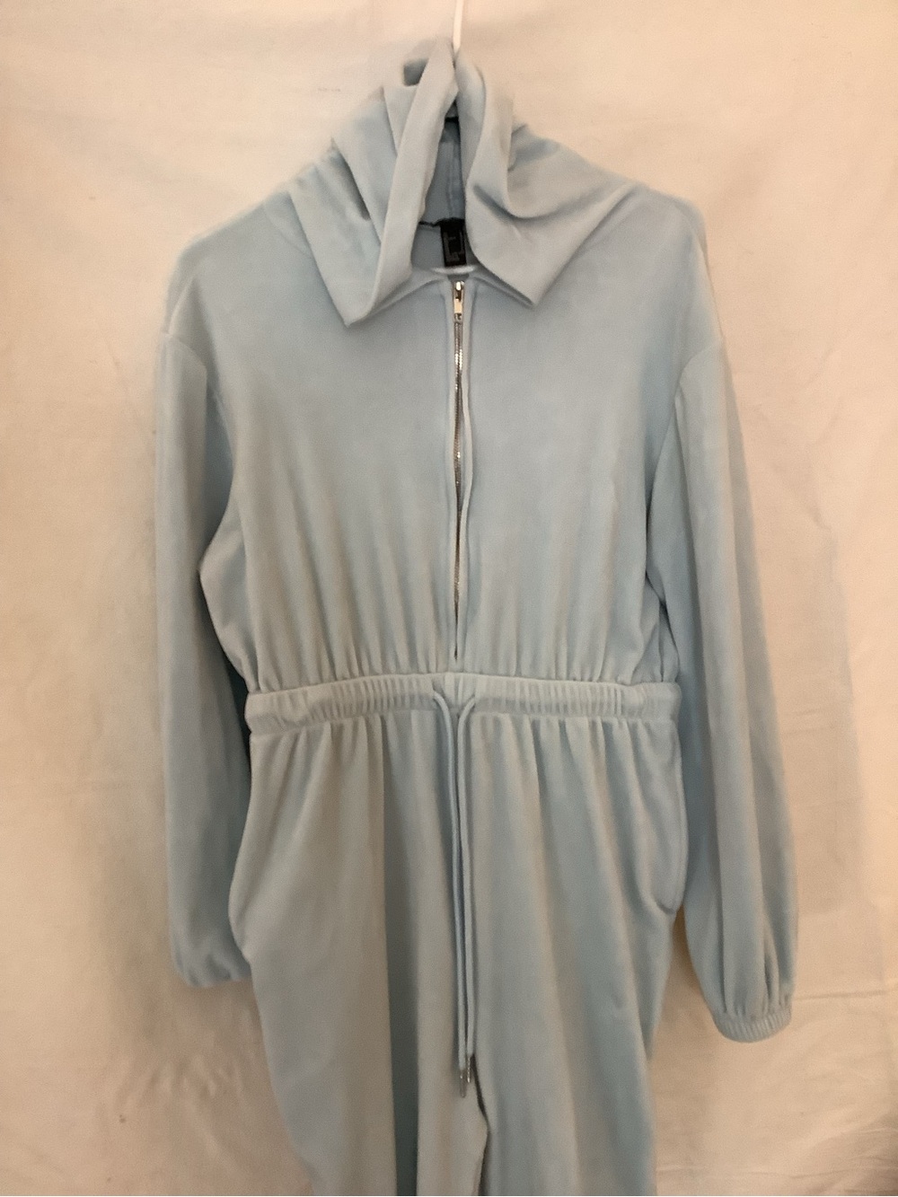 Makeup Forever Pale Blue Hooded Zip-Up Jumpsuit